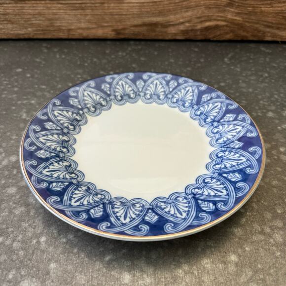 Vintage Bombay 8" Salad Plate Tile Pattern Scrolls Hearts Fans Silver Trim - Picture 1 of 5